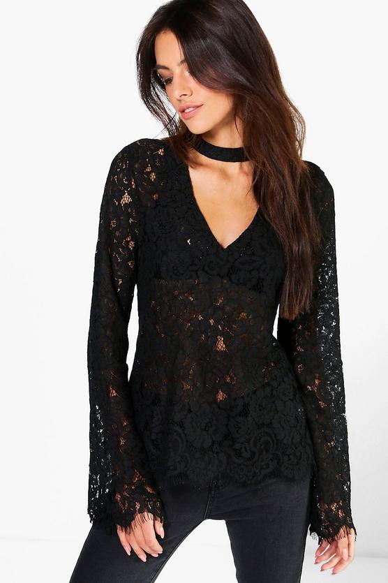 Enya Choker Detail All Over Lace Blouse